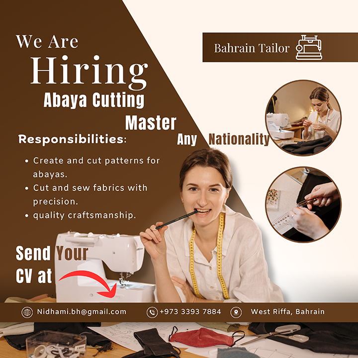 Urgent Need Cutting And Stitching Master For Abaya And Janabiya