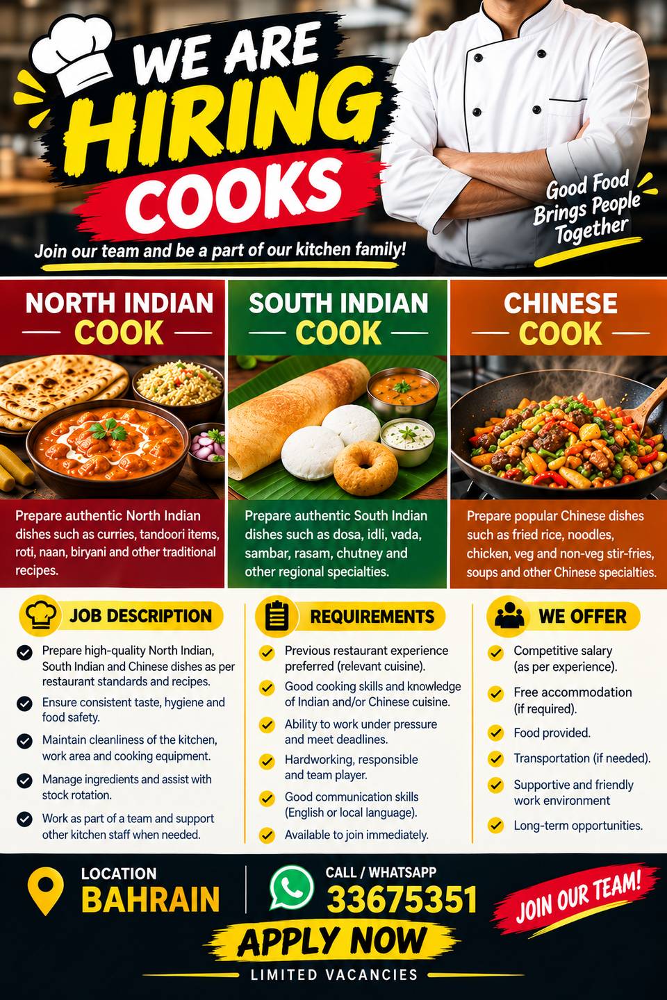 👨&zwj;🍳 URGENT HIRING &ndash; COOKS